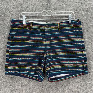 Merona Shorts Women 10 Blue Striped Mid Rise Chino Pockets Flat Front Cotton